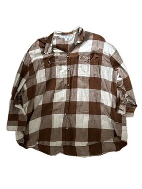 Old Navy Brown and White Checkered Boyfriend Style Button Up Shirt